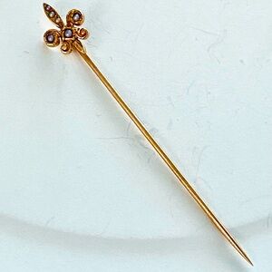 14k Solid Gold Antique Fleur De Lis Stick Pin